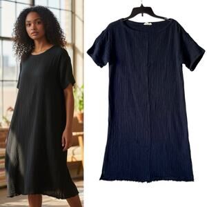 Eileen Fisher Slub Dress Gauze Fringe Lagenlook Organic